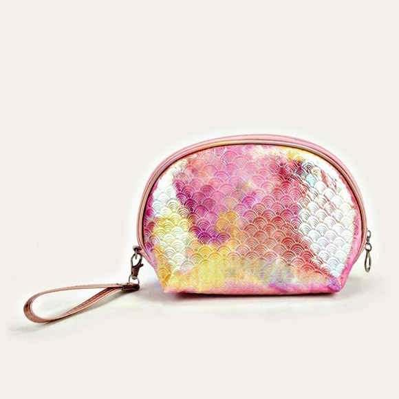 Holographic ✦ PRIDE Makeup Bag ✦ Iridescent Mermaid Scale Roundtop Pouch Pink - Picture 4 of 9